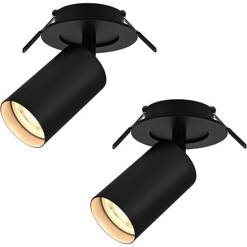 2 X Noir 1 Spot Spots De Plafond Orientable & Pivotant Plafonnier Led Spot Noir Avec Douille Gu10, 2 X Éclairage De Plafond Led Avec Anneau Frontal Amovible, Spot Led Encastrable Pour Cuisine,