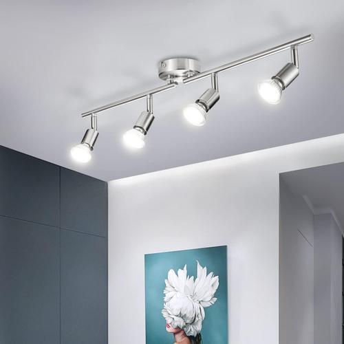 4 Spots Nickel Mat 4000k Plafonnier Led 4 Spots Orientables, 4 X 6w Ampoule Gu10, Blanc Neutre, Nikel Mat, Applique Plafond, 230v, Eq.54w, 550lm 82ra Ip20 Non Dimmable