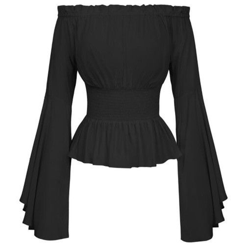Envoie De France Top Débardeur Haut Veste Femme Blouse Lolita Chemise Epaules Denudees Vicotrienne Rétro Médiévale Manches T Shirt Serre Taille
