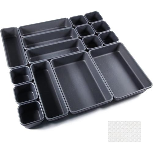 Noir 16pcs 16 Pcs Organisateur Rangement Tiroir Cuisine Organiseur De Rangement Bureau Tiroir Plastique Salle Avec 40 Pcs Boule Bntidérapante En Siliconedede Bain Plateaux Pour Maquillage,