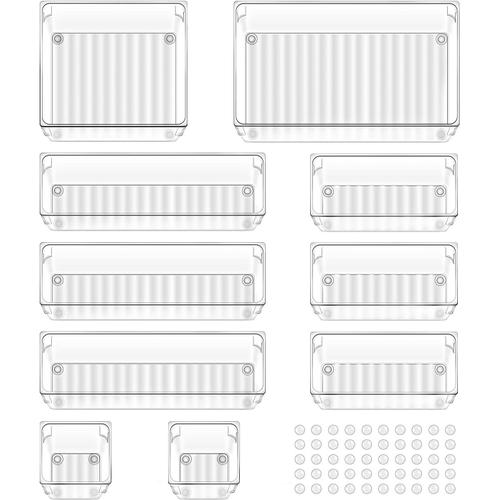 Transparent Organisateur Tiroir, 10 Boîtes De Rangement Transparentes Antidérapantes [Peut Être Combiné Ou Empilé] Convient Aux Maquillage Bureaux Pupitres Coiffeuses Cuisines Salles De Bains,