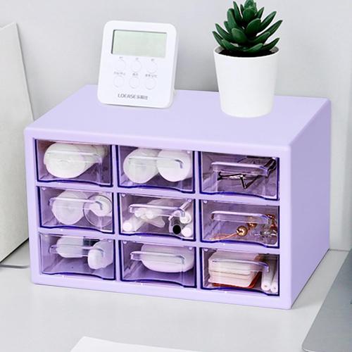 Violet Organiseur De Tiroir Pour Petites Pièces, Armoire De Rangement Murale En Plastique À 9 Tiroirs, Pour Maquillage, Bureau, Artisanat, Fournitures Artistiques, 24 X 16 X 14 Cm (Violet)