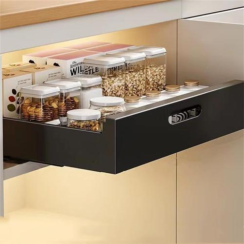 Noir Organisateur De Tiroir De Cuisine Extensible - Cabinet De Tiroir Extensible - Tiroir Télescopique - Pas De Perçage Ni De Clouage Nécessaires (30 Cm, Noir)