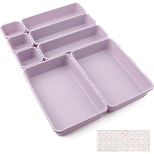 Violet Clair 8 Pcs 8 Pcs Organisateur Rangement Tiroir Cuisine Organiseur De Rangement Bureau Tiroir Plastique Salle Avec 40 Pcs Boule Bntidérapante En Siliconedede Bain Plateaux Pour Maquillage,