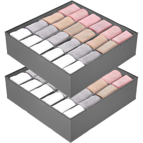 2pcs Rangement Chaussettes 2pcs Boîte De Rangement Pliable Et Lavable, Organisateur De Tiroir En Tissu Oxford Pour Chaussettes/Collants/Cravate/Foulard, Rangement Sous Vêtement À 24 Compartiments