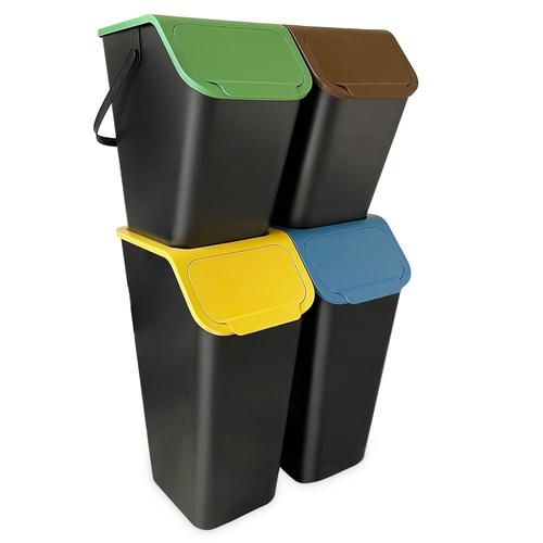 Lot De 4 Poubelles De Cuisine - Système De Tri Sélectif - 2 Poubelles De 35 L - Avec Couvercle - 2 Poubelles De 25 L - Empilables - Fonction Click