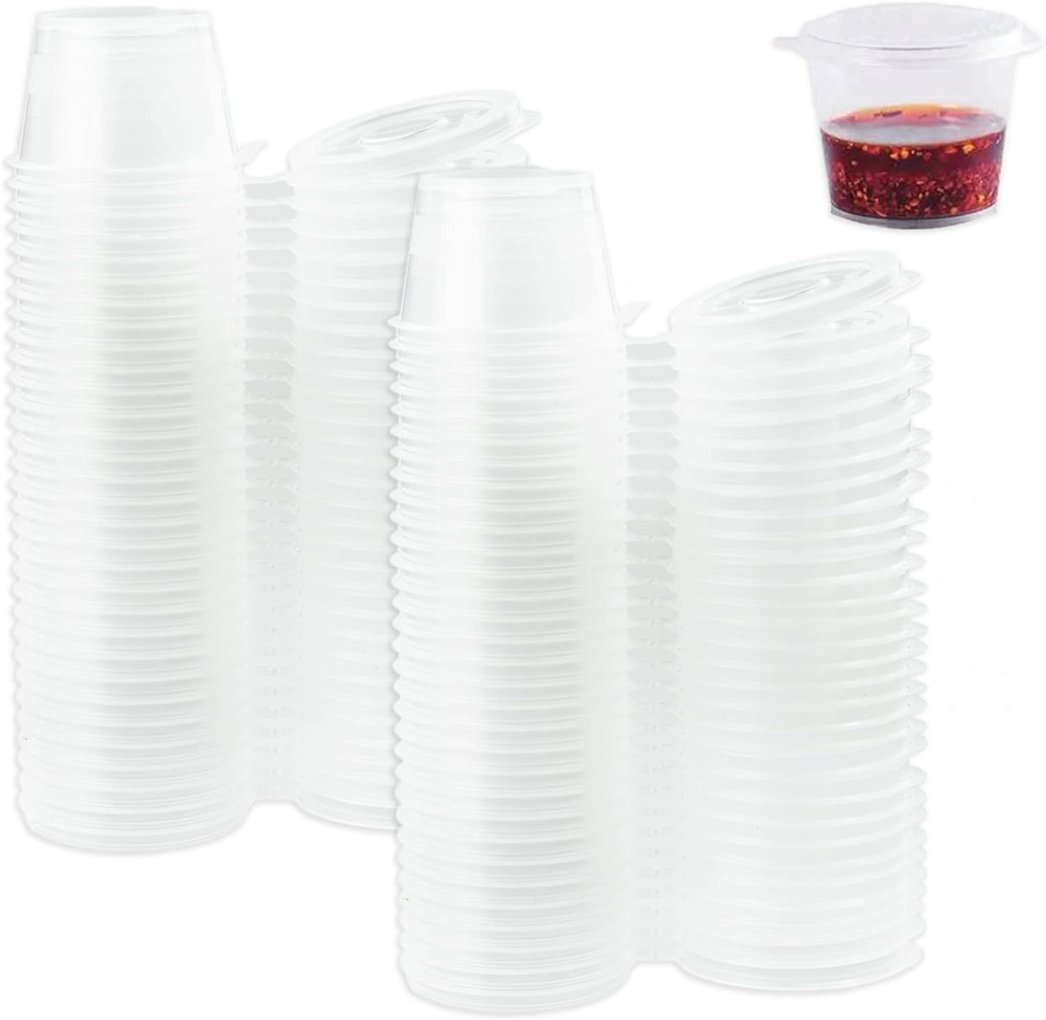 Transparent Lot De 100 Boîtes De Conservation Anti-Fuite De 1 Oz Avec Couvercle, Passent Au Micro-Ondes, Petites Boîtes Pour Sauces, Sauces, Épices, Dessin Au Diamant