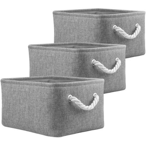 Gris Boîtes De Rangement Pliables, Paniers De Rangement En Tissu Pour Livres/Dvd/Jouets/École/Maison/Placard/Bureau, Pack De 3 (Gris, Small)