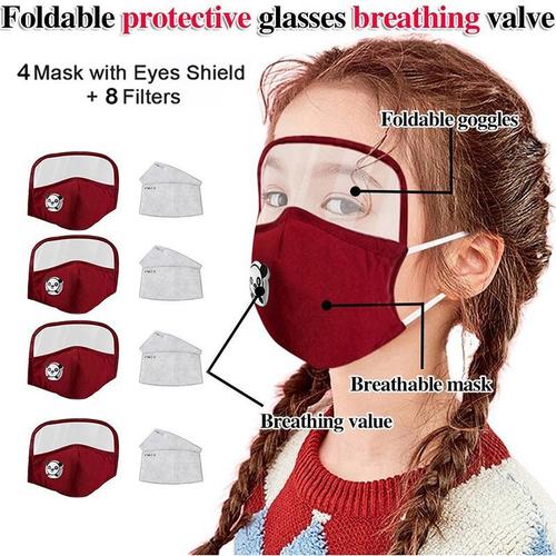 4pcs Masque De Protection Anti-Poussière Respirant Masque Anti-Pollution Masque Visage Masque Pour Enfant De 3 À 14ans Avec 8 Filtres À Charbon Actif Rouge