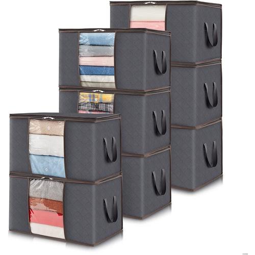 Gris Lot De 8 Sac Rangement Vetement, Boite Rangement Déménagement Bac De Rangement Pour Vêtements, Couvertures, Couettes, Caisse Rangement Pliable Avec Poignée Renforcée, Gris