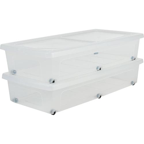 Transparent , Lot de 2 boîtes de rangement sous lit, 35 L - Roues - L80 x l39.5 x H15.5 cm - Transparent