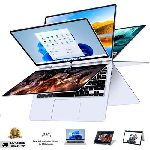 11,6" PC Portable 8 Go + 256 Go SSD, Tablette et ordinateur portable 2-en-1, Windows 11, écran tactile + rotation à 360° Bureautique