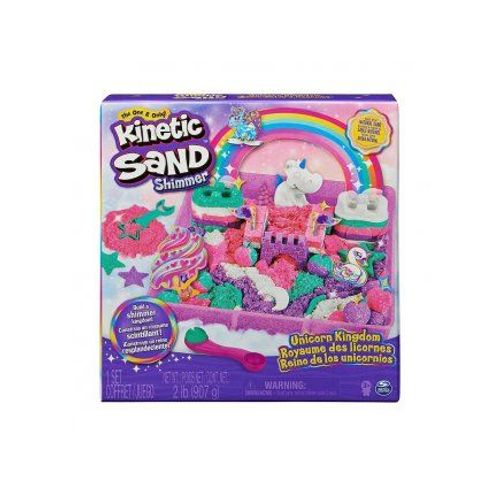 Coffret Sable Magique Royaume Des Licornes - Kinetic Sand 907 Gr - Monde Feerique Scintillant - Set Kit Creatif Modelage + Carte