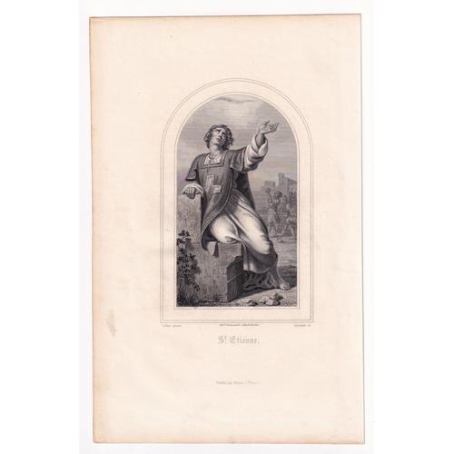 Gravure 1857 Portrait Saint Etienne Martyr Eglise Catholique Saint Stephen