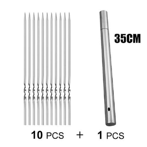 Ensemble De Brochettes De Barbecue En Acier Inoxydable, Avec Tube De Rangement, Bâtonnets De Gril Réutilisables, Fourchettes De Barbecue Plates, Cuisine, Accessoires De Camping En Plein Air