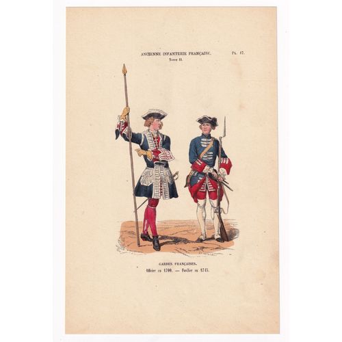 Gravure 1856 Uniforme Infanterie Régiment Des Gardes Françaises Officier Fusiller