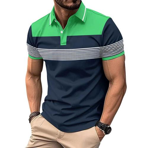 Polo Homme De Sport Golf Tennis Col V Manche Courte En Rayures Fit Grande Vêtements Masculin Wx24