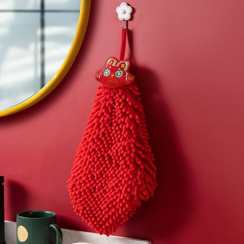 Essuie-mains doux en chenille rouge, fournitures chaudes, absorbant, gril avec boucle de confrontation, accessoires de cuisine