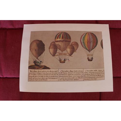 Gravure Populaire Commémorant L'ascension De Trois Ballons En 1824 Et 1836