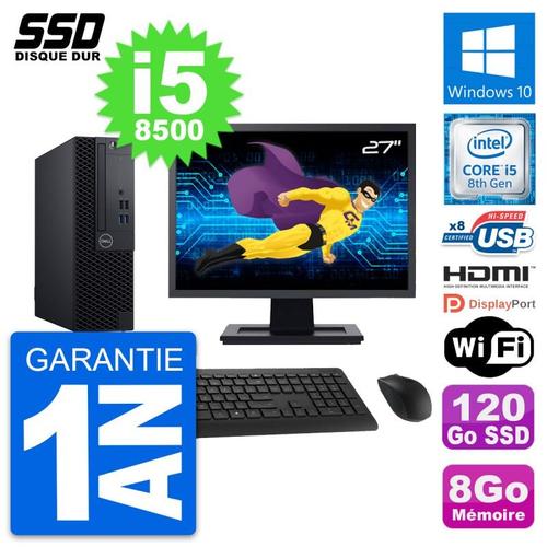 PC Dell 3060 SFF Ecran 27" Intel i5-8500 RAM 8Go SSD 120Go HDMI Windows 10 Wifi