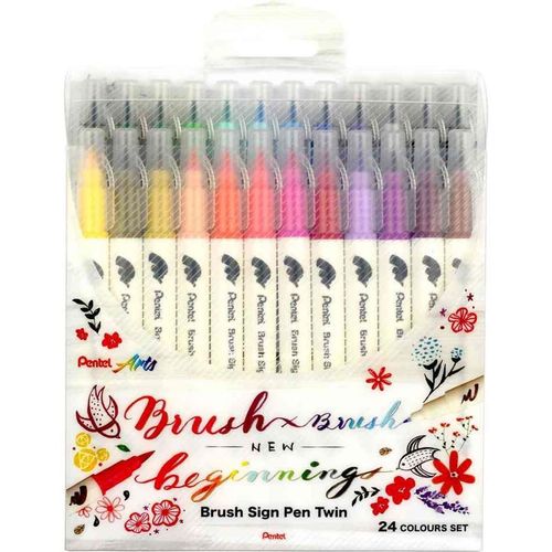 Pentel Feutre Pinceau Bi-Pointe Brushsignpen Twin, Set De 24