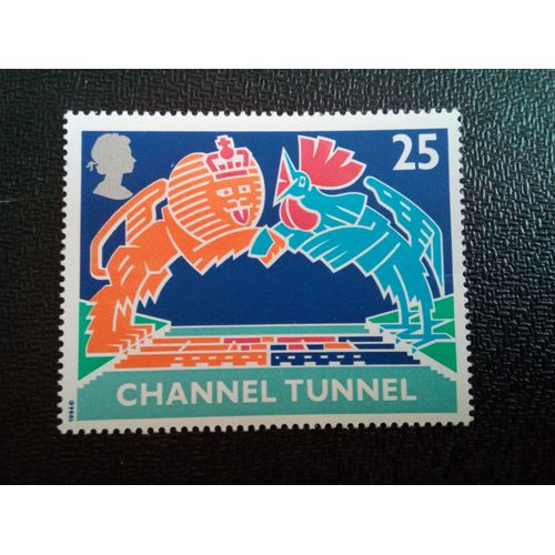 Timbre Royaume Unis Yt 1758 Lion Britannique Et Coq Français Sur Tunnel 25p 1994 ( 030804 )