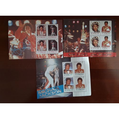 Lot De 3 Blocs De 4 Timbres Avec Dentelure : Mickael Jackson - Saint Vincent