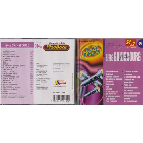 Double Cd Serge Gainsbourg Play-Backs Volume 44bis - 69 Année Érotique - Accordéon - Annei - Aux Enfants De La Chance - Elisa - Initital Bb L'ami Caouette - Pauvre Lola