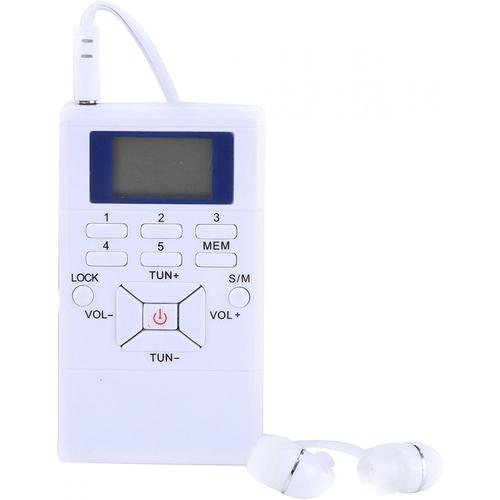 Radio FM, Mini LCD Radio-réveil Numérique Portable avec Écouteur Récepteur Traitement des Signaux Radio.(Blanc)