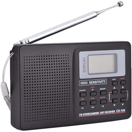 Radio Portable Prise en Charge Radio FM, AM, SW, LW, récepteur de Bande Son complète TV Facile à Utiliser (Color : Black, Taille : 12.5cm)