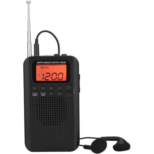Mini Haut-Parleur Bluetooth Dual Band Radio Mini Portable AM ¿¿FM Radio numérique stéréo Affichage LCD Radio Radio Pocket Tuner numérique avec écouteurs