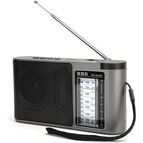 Lecteur Récepteur Radio Portable, FM/AM/SW1/SW2 Réglage Manuel Multibande Haut-Parleur Intégré et Prise Casque 3,5 Mm (Gris)