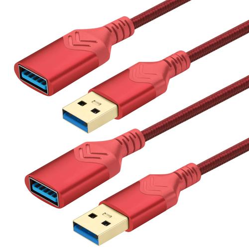 Câble d'extension USB 3.0, [Lot de 2] Câble d'extension haute vitesse de 1,5 m USB mâle vers femelle pour Playstation/Xbox/Flash Drive/lecteur de carte/disque dur/imprimante/scanner (1.5m, rouge)