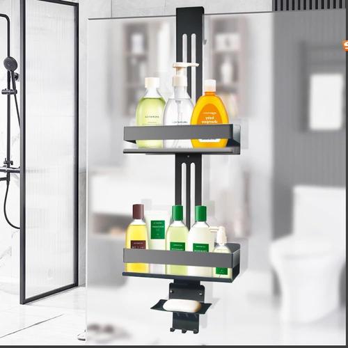 Etagere Douche a Suspendre Double Layer Avec boîte à savon - Organisateur de douche en acier inoxydable - Panier de douche suspendu pour porte en verre sans cadre (dans la limite de 25 mm)