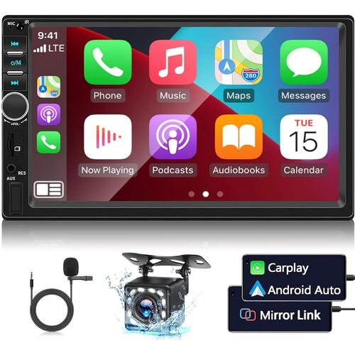 Autoradio avec Apple Carplay et Android Auto - Autoradio avec écran Tactile HD de 7 Pouces, Bluetooth et Mirror Link, égaliseur/FM/SWC/AUX/USB + caméra arrière