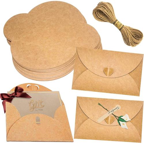 50pcs Enveloppes En Papier Kraft 17.5x11cm Mini Enveloppe Mignon Enveloppe De Carte Cadeau Avec Coeur Fermoir Pour Noël Thanksgiving Mariage Cartes