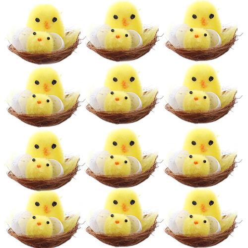 Lot de 12 mini poussins de Paques en chenille pour d¿¿coration de gateaux