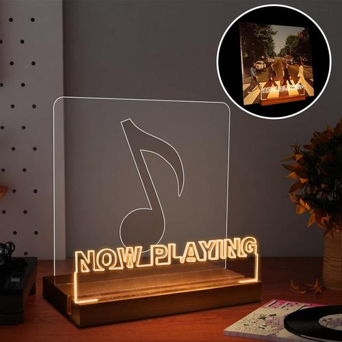 Support de disques vinyles Light Up Now Play - Support rotatif en bois acrylique - Support de rangement pour disques vinyles - Support de collection