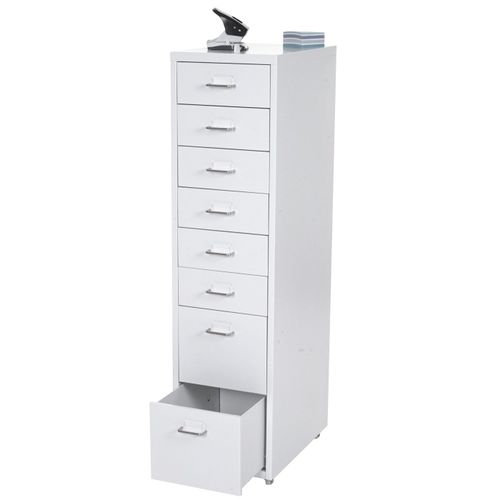 Caisson À Roulettes Boston T851, Placard À Tiroirs En Acier, 109x28x44 Cm 8 Tiroirs   Blanc
