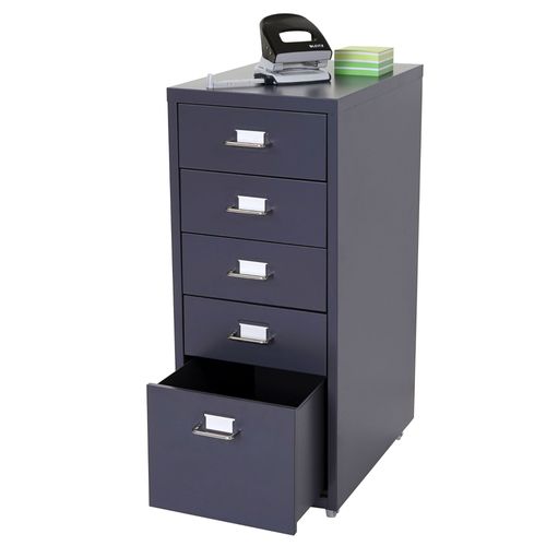 Caisson À Roulettes Boston T851, Placard À Tiroirs En Acier, 69x28x44cm 5 Tiroirs   Gris Foncé