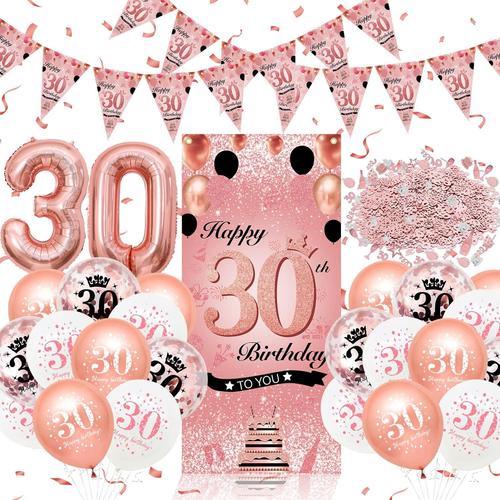 Decoration Anniversaire 30 ans Femme, 30 Ans D¿¿corations Anniversaire de Or Rose, Ballons 30 ans Anniversaire Deco Banni¿¿re de Joyeux D¿¿coration, Confettis Rose Gold D¿¿co Anniversaire 30 ans Femme