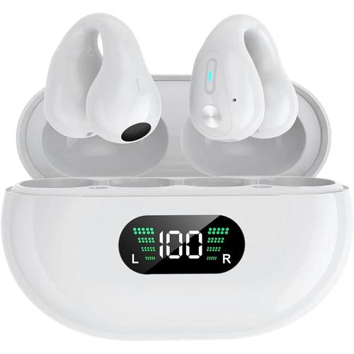 Ear-Clip Casque Bluetooth 5.3, indolore Clipser ¿¿couteurs Bone Bluetooth sans Fil, ¿¿couteurs Oreille Ouverte Clip-on St¿¿r¿¿o Mini Osseuse Oreillette de Sport Course ¿¿ Pied (Blanc)