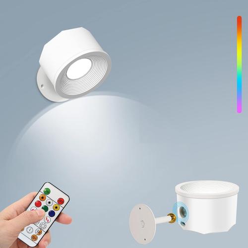 Rechargeable Applique Murale Interieur ¿¿ Piles Sans Fil Dimmable, Rotatif ¿¿ 360¡Ã 3 Niveaux De Luminosit¿¿ 16 Modes De Couleur Blanc Appliques Avec T¿¿L¿¿Commande Pour Chambre Salon Escalier