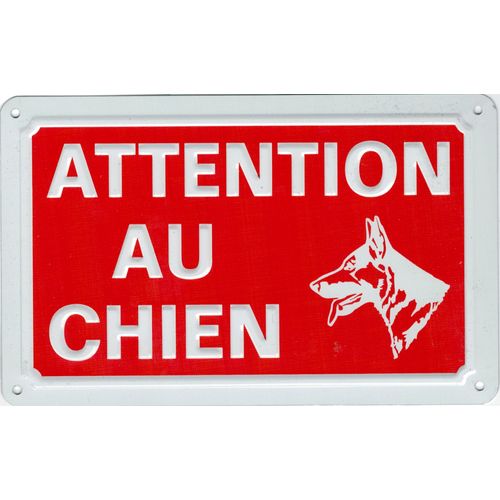 Plaque Attention Chien 16 X 10cm Rouge Et Blanc