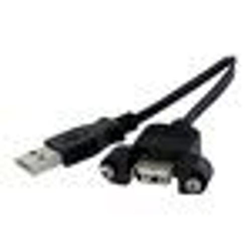 StarTech.com Câble USB 2.0 à montage sur panneau de 60cm - Rallonge USB monté sur goulotte - Cordon USB A vers A - F/M - Noir - Rallonge de câble USB - USB (F) pour USB (M) - 60 cm - moulé, vis...