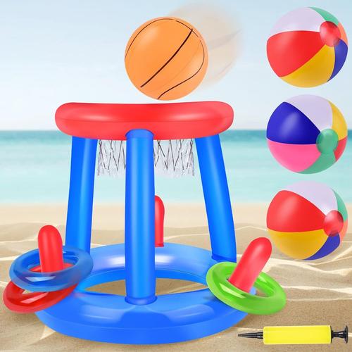 Ensemble de Basket-Ball Gonflable, Jouet de Basket-Ball de Piscine, Cerceau de Basket-Ball et Balle et Autres Accessoires Incluses, ¿¿t¿¿ Jeu de Jouets pour Adultes, Jouets Flottants (Style 1)