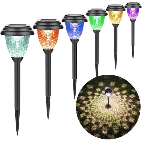 Lot de 8 lampes solaires de jardin, ¿¿tanches IP55, lumi¿¿re d¿¿corative pour jardin, pelouse, all¿¿e, balcon, paysage, lampadaire solaire avec 2700 K-3000 K blanc chaud et changement de couleur (Large)