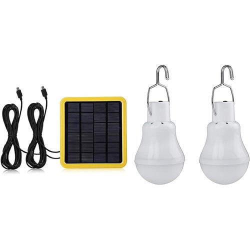 Solaire Aliment¿¿ Ampoule Led - Usb Charge Lantern Lampe Spotlight Int¿¿Rieur Bureau Cuisine Lecture Avec Panneau Solaire Pour Randonn¿¿E En Plein Air Camping Tente P¿ºche ¿¿Clairage (2 Lampe)