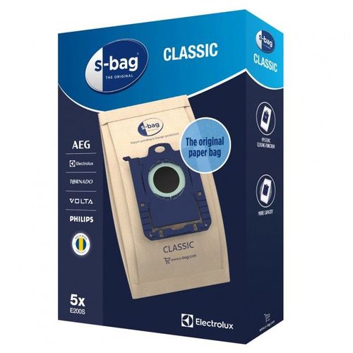 Lot De 5 Sacs En Papier S-Bag® E200s Pour Aspirateurs Electrolux - Aeg - Philips - Tornado - Volta