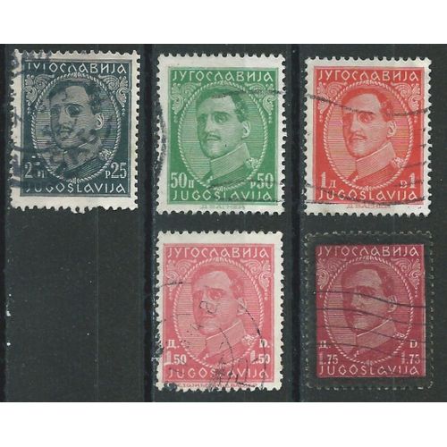 Timbres Yougoslavie Roi Alexander 1931 À 1934 N° 210b À 214b Et N°234 Oblitérés